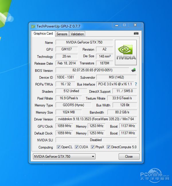 微星GTX750 Gaming评测