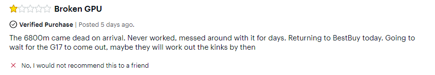 6800M频频翻车，BestBuy差评不断