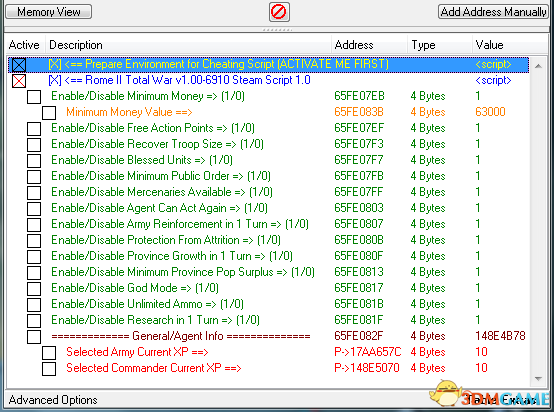 罗马2：全面战争 v1.0多功能CE修改脚本[Recifense]