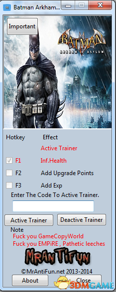 蝙蝠侠：阿卡姆疯人院 v1.1三项修改器[MrAntiFun]