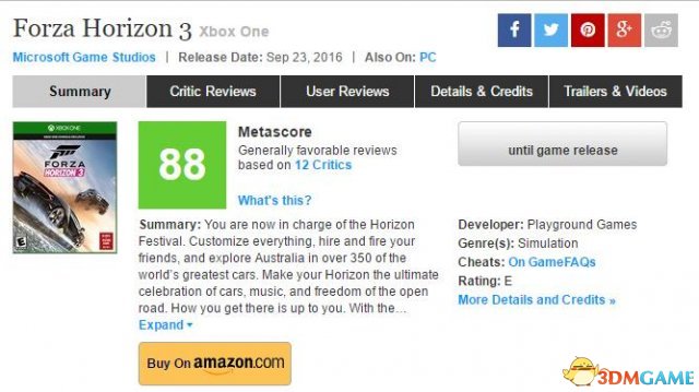 Metacritic平均分88分