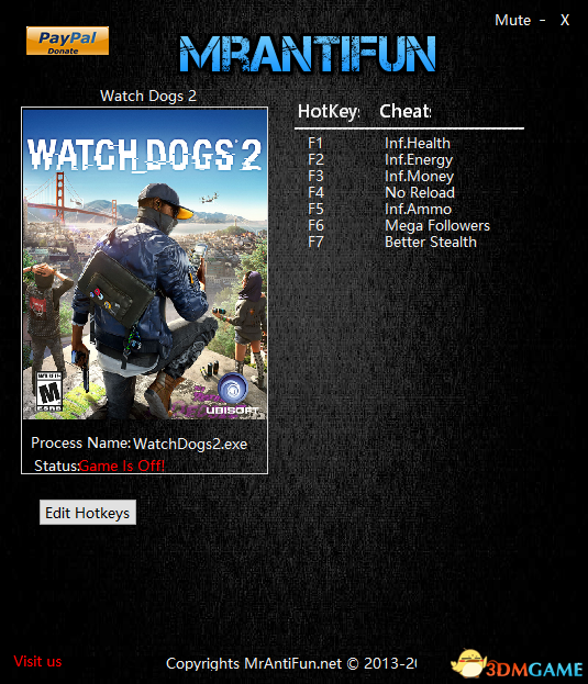 看门狗2 v1.6.135七项修改器[MrAntiFun]