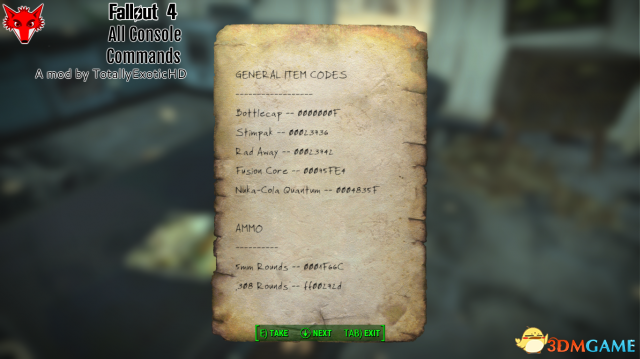 辐射4 控制台代码小纸条MOD