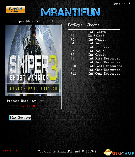 狙击手：幽灵战士3 v1.2 十二项修改器[MAF]