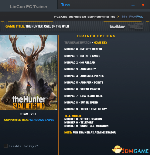 猎人：野性的呼唤 v1.7十二项修改器[LinGon]