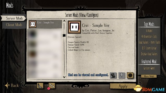 饥荒：联机版 光暗魔法使civi特别版人物mod