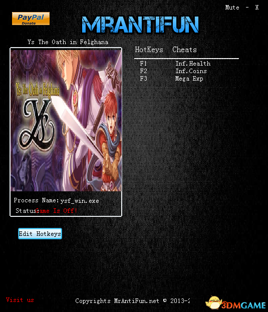 伊苏：菲尔盖娜之誓约 v07.31.2017三项修改器[MrantiFun]