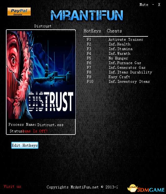 怀疑distrust v1.0九项修改器[MrAntiFun]