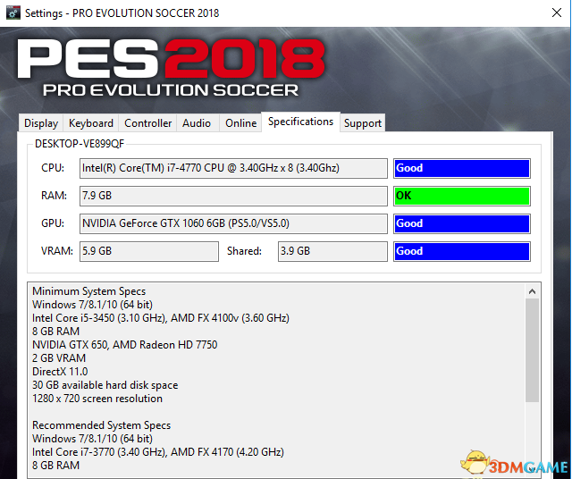 实况足球2018 配置检测操作设置补丁