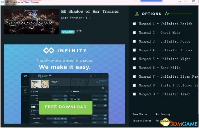 中土世界：战争之影 v1.01Steam版九项修改器[STN]