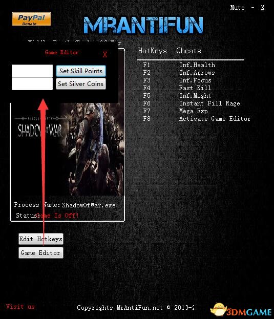 中土世界：战争之影 v1.02九项修改器[MrAntiFun]