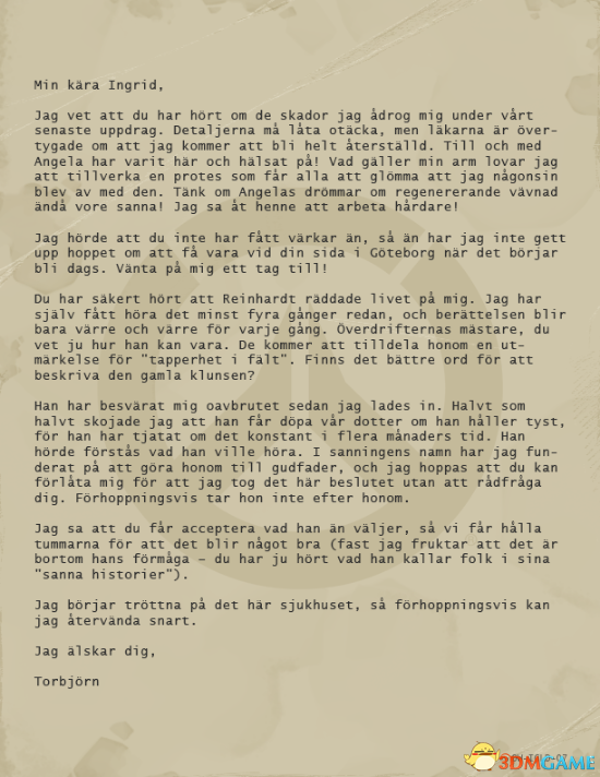 守望先锋新英雄情报 托比昂给妻子的一封信