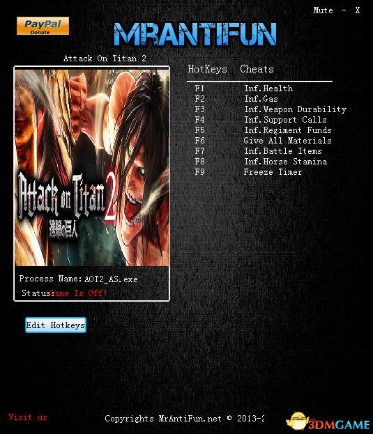 进击的巨人 亚/欧/日v1.0九项修改器[MrAntiFun]