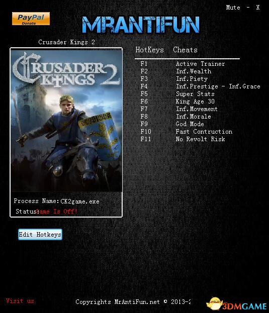 十字军之王2 v2.8.2十一项修改器[MrAntiFun]