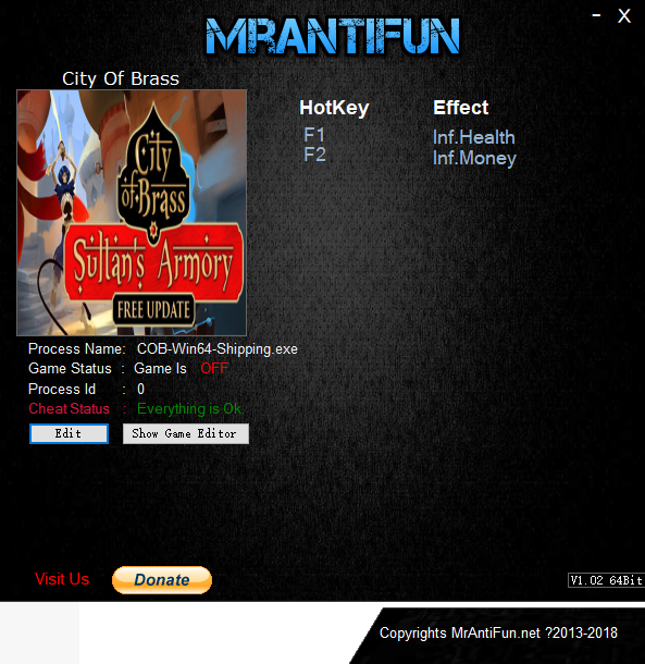 《黄铜之城》v1.1.0二项修改器[MrAntiFun]