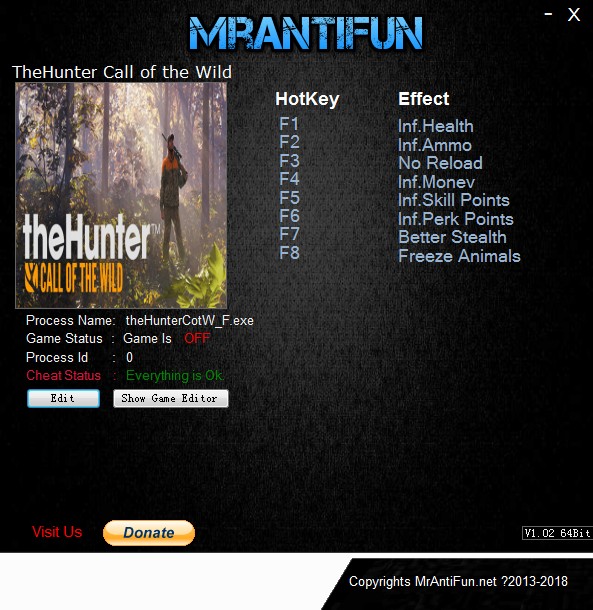 《猎人：荒野的呼唤》v1.21八项修改器[MrAntiFun]