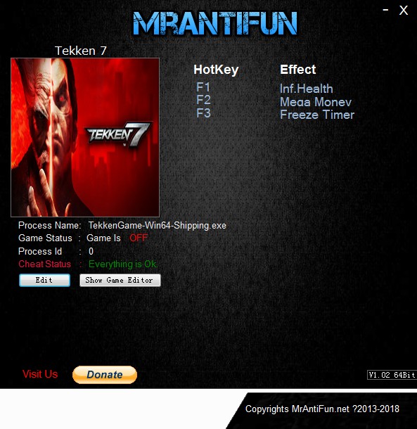 《铁拳7》v1.14三项修改器[MrAntiFun]