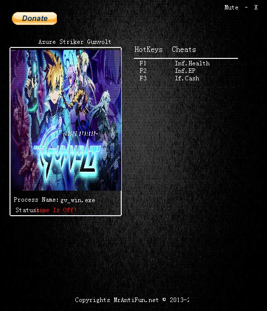 《苍穹雷霆：Gunvolt》v2018.08.24三项修改器[MrAntiFun]