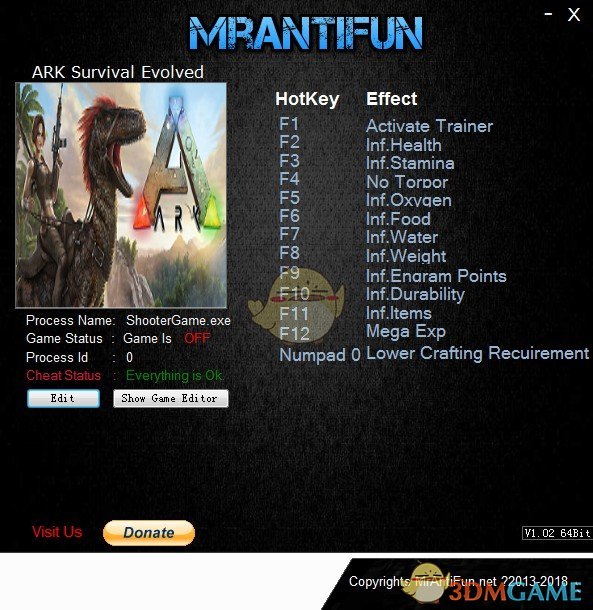 《方舟：生存进化》v282.102十二项修改器[MrAntiFun]