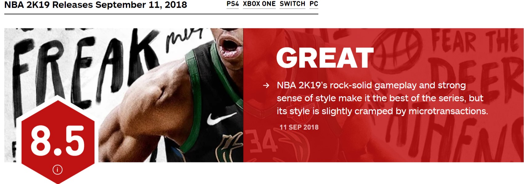 《NBA 2K19》IGN 8.5分 玩法稳健、强烈的风格化使其成为系列最佳