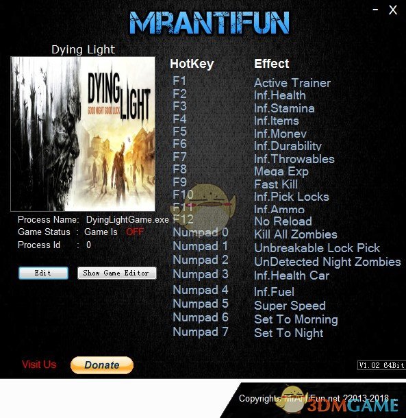 《消逝的光芒：加强版》v1.16.0十九项修改器[MrAntiFun]