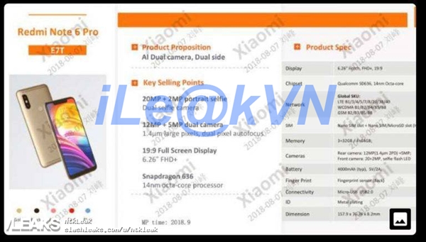 红米Note 6 Pro配置曝光：6.26寸刘海屏 骁龙660+四摄