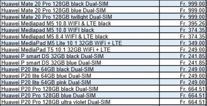 华为Mate 20 128GB款欧洲售价曝光：约5534元起