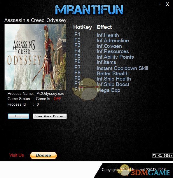 《刺客信条：奥德赛》v1.0.2十一项修改器[MrAntiFun]