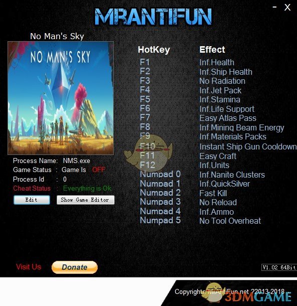 《无人深空》v1.63十八项修改器[MrAntiFun]