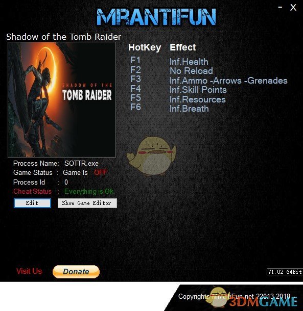 《古墓丽影：暗影》v1.0Build234.2八项修改器[MrAntiFun]