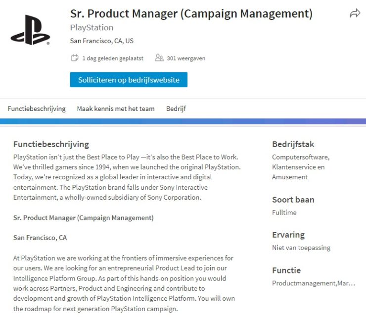 招聘广告确认：索尼正在为PS5市场宣传作准备