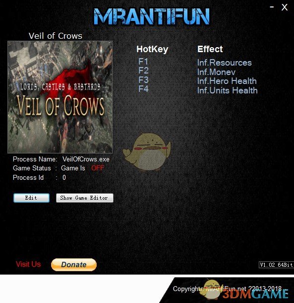 《乌鸦的面纱》v2018.11.05四项修改器[MrAntiFun]