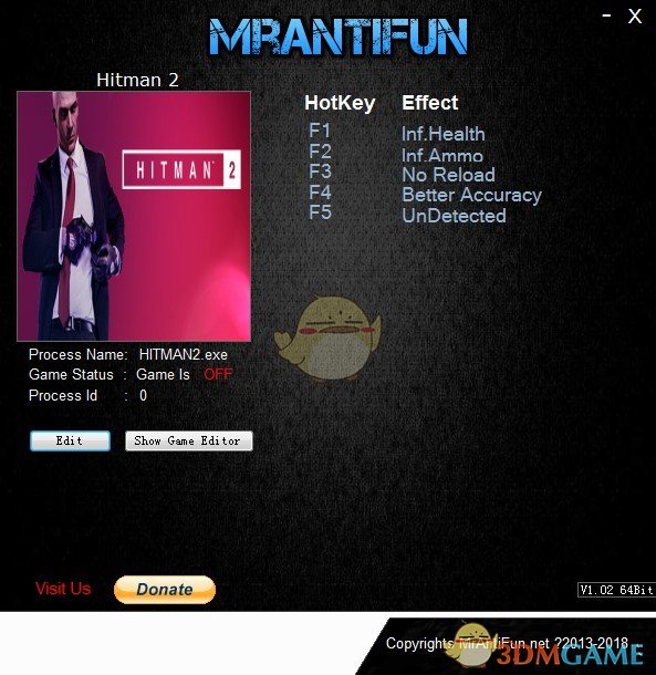 《杀手2》v2018.12.18五项修改器[MrAntiFun]
