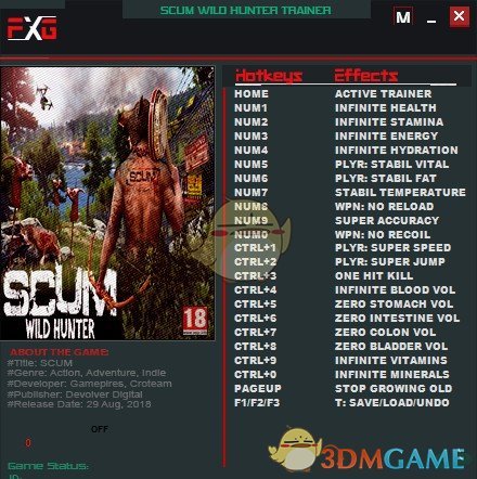 《人渣SCUM》v0.1.19.1005二十二项修改器[FutureX]