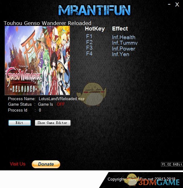 《不可思议的幻想乡TOD -RELOADED-》v2018.11.26四项修改器[MrAntiFu]