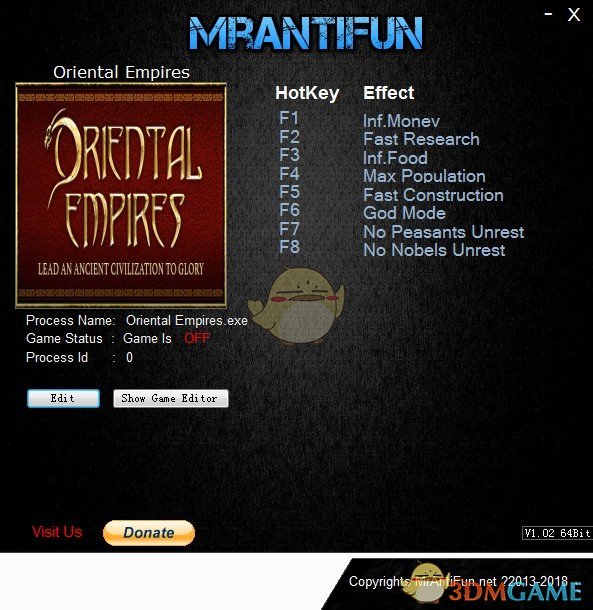 《东方帝国》v2018.11.23九项修改器[MrAntiFun]