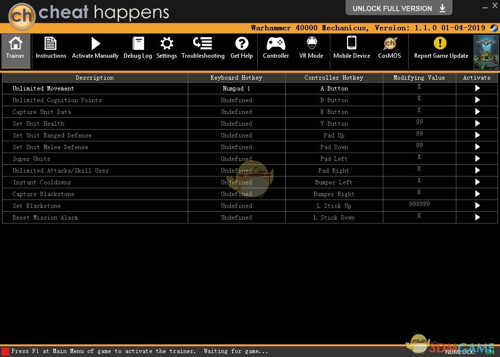 《战锤40K：机械神教》v1.1.0十项修改器[CheatHappens]