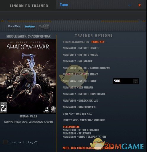 《中土世界：战争之影》v1.21十四项修改器[Lingon]