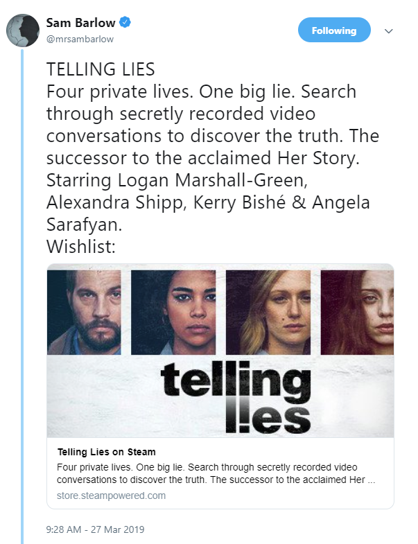 《她的故事》精神续作《Telling Lies》 预告片发布