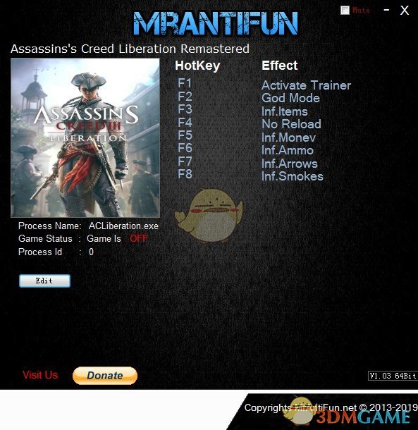 《刺客信条3：解放重置版》v1.0七项修改器[MrAntiFun]