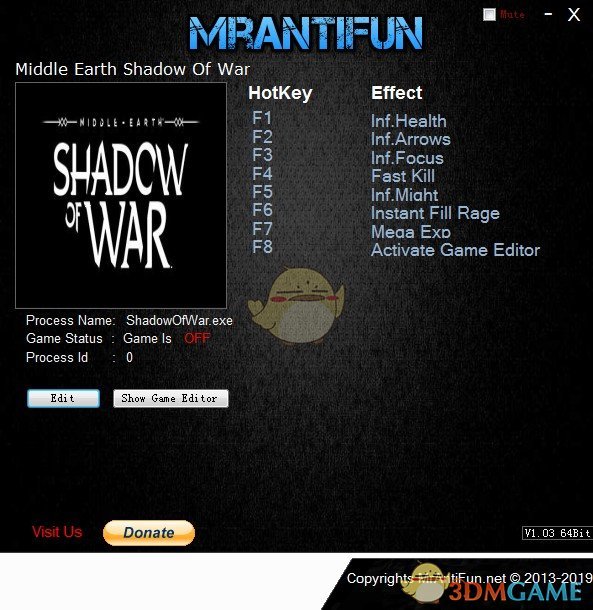 《中土世界：战争之影》v1.21B九项修改器[MrAntiFun]