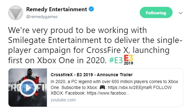 E3：《穿越火线X》单人战役由Remedy打造 2020年先登陆Xbox One发售