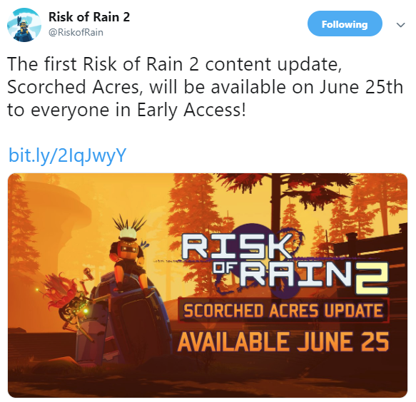 《雨中冒险2》大型更新6月25日上线 新角色登陆“焦土”