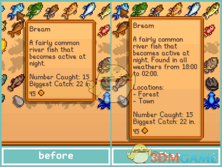 《星露谷物语》更丰富的鱼类介绍MOD