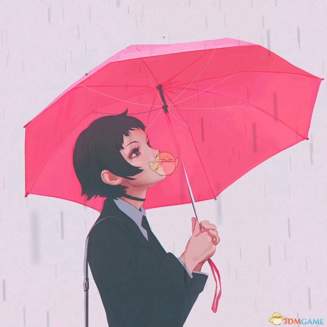 《Wallpaper Engine》雨下撑粉伞的少女壁纸