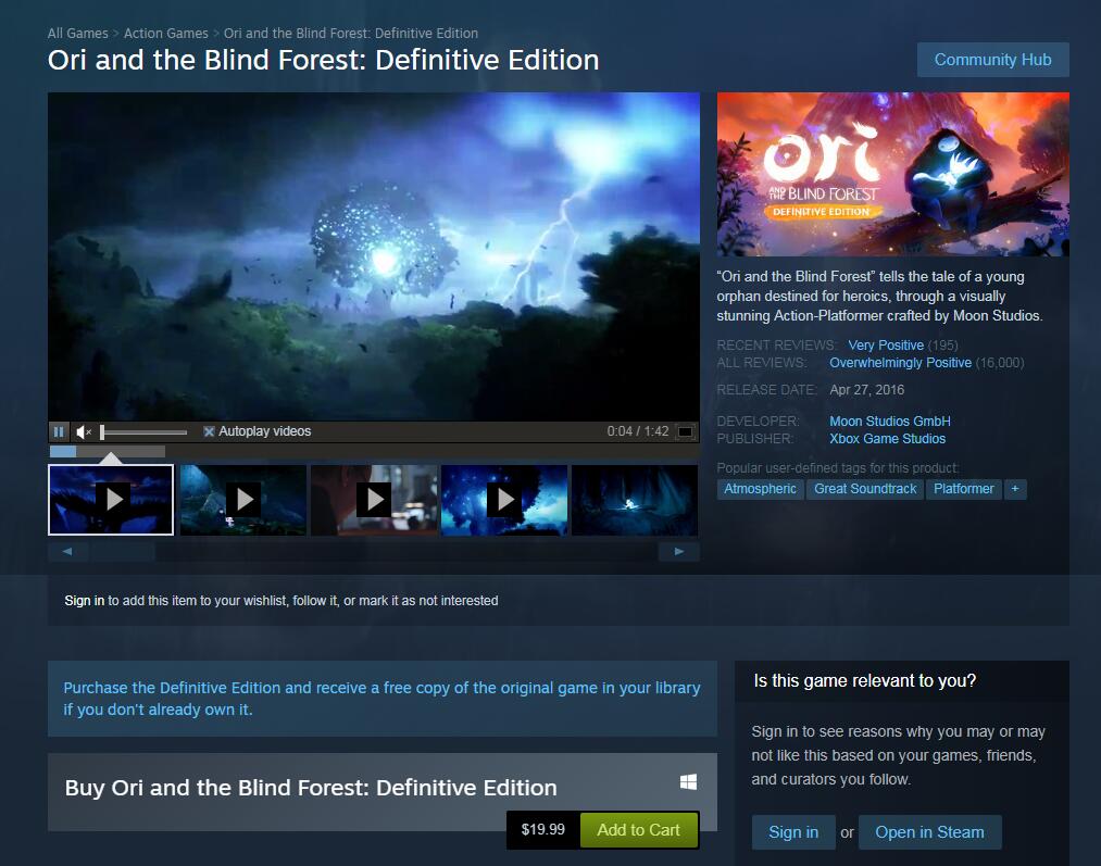 NS《奥日与黑暗森林：决定版》定价公布 和Steam版持平