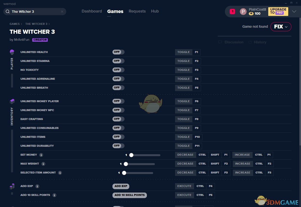《巫师3：狂猎》v2019.09.19二十四项修改器[MrAntiFun][GOG]