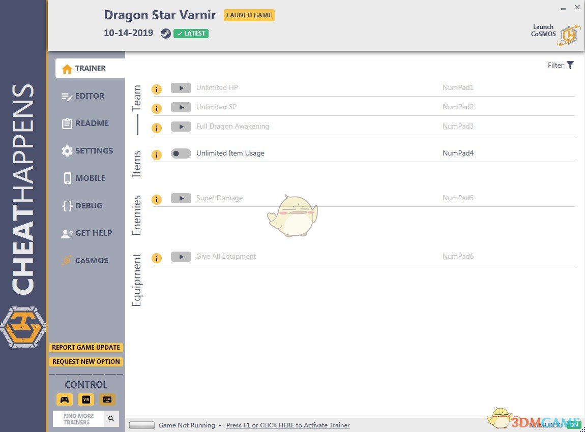 《龙星的瓦尔尼尔》v2019.10.14九项修改器[Cheat Happens]