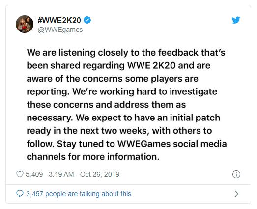 WWE Games回应《WWE 2K20》发行的各种问题