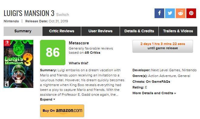 IGN给出8.3 M站均分86 《路易吉洋馆3》评分解禁